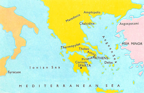Map showing the principal scenes of battle between Athens and Sparta