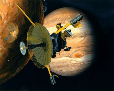 Artist's impression of Galileo flying past Io