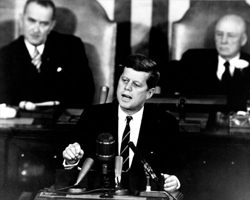 Kennedy delivering his famous Moon speech