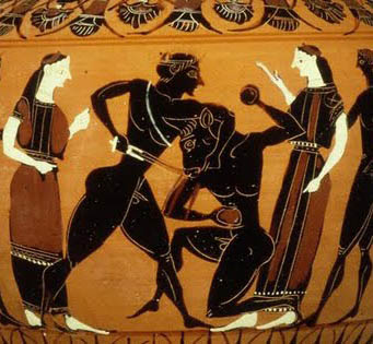 Depiction of Theseus slaying the Minotaur on a vase