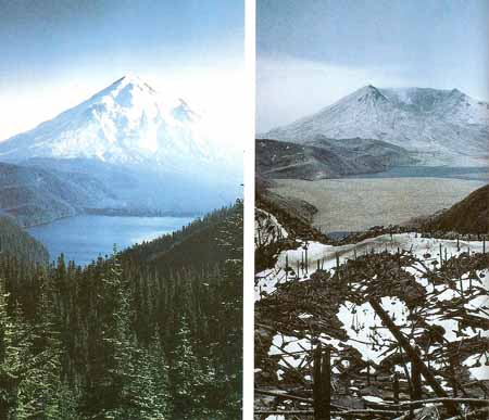 Mount St. Helens before and after the 198 eruption