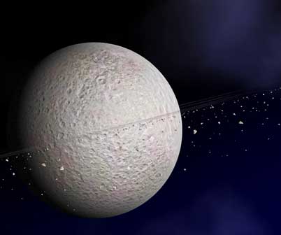 artist concept of ring system around Rhea