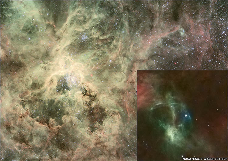 Tarantula Nebula and close-up showing ejected star