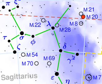 location of Trifid Nebula in Sagittarius