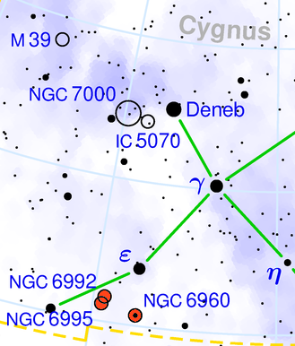 location of Veil Nebula in Cygnus