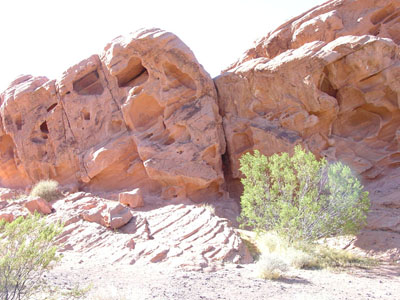Wind-eroded Aztec Sandstone outcrops in the Redstone area of Lake Mead National Recreation Area, Nevada