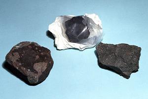 Left to right: fragments of the Allende, Yukon, and Murchison meteorites