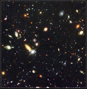 a large cluster of galaxies taken by Hubble's Deep Field Camera