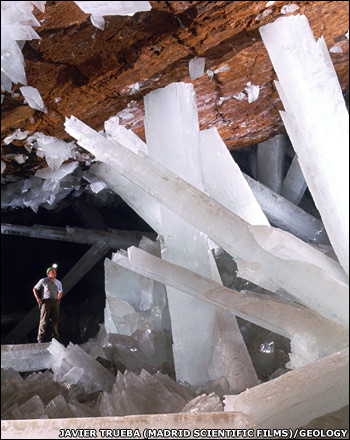 Giant gypsum crystals in Mexico's Naica mine
