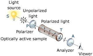 rotation of the plane of polarization by an optically active substance