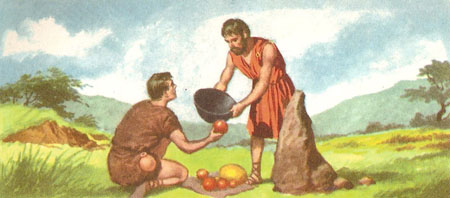 Two peasants exchanging goods on the boundary of their fields