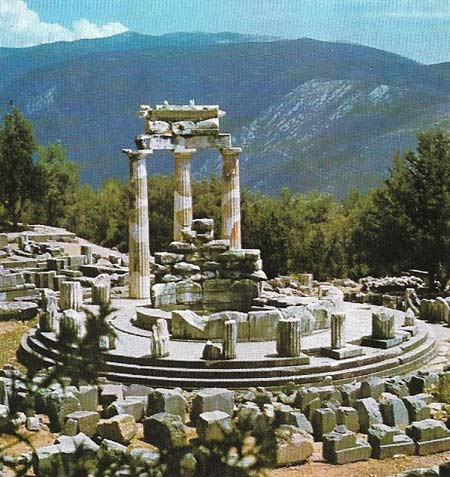 The Temple of Athena at Delphi, whose oracle was presided over by Apollo, was part of the widely respected shrine in ancient Greece.