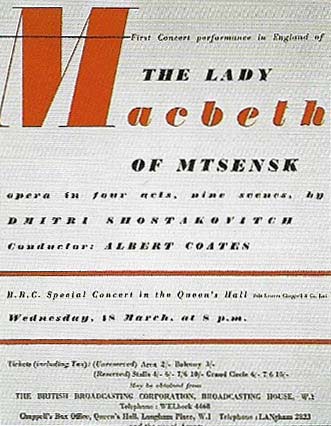 A program for the first London concert performance of Shostakovich's opera Lady Macbeth of Mtsensk, in 1935.
