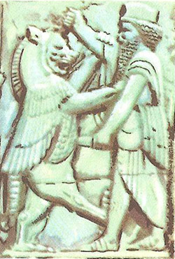 A bas-relief showing Darius fighting a monster