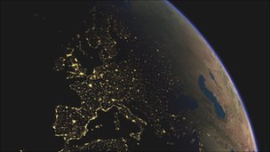 European cities at night, seen from space