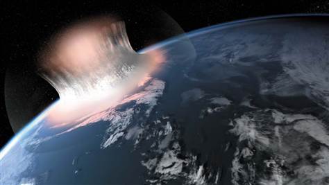 Artist's impression of the giant collision in which the hypothesized Maniitsoq impact crater formed