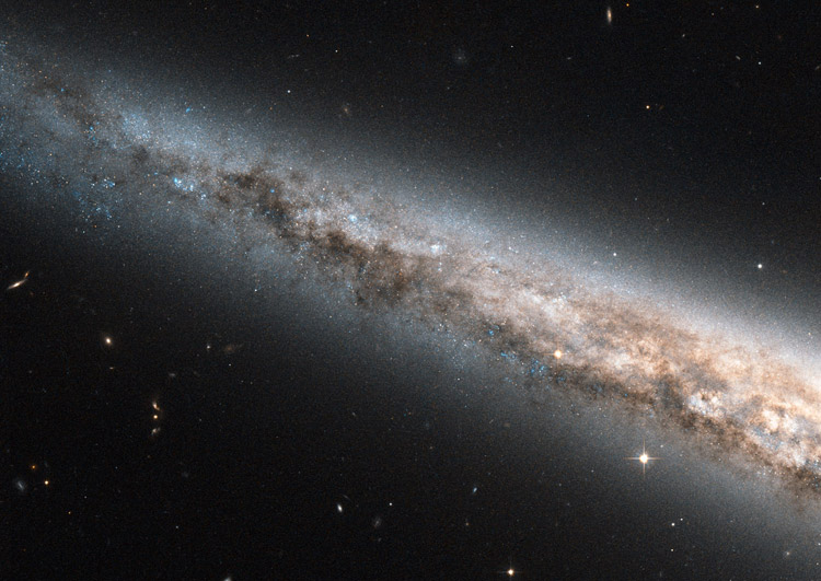 Part of the disk of the Needle Galaxy as imaged by the Hubble Space Telescope in 2012