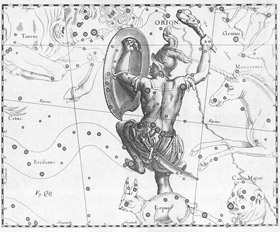 Drawing of Orion from Johannes Hevelius' celestial catalogue