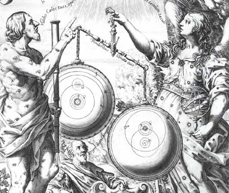 Detail from the frontispiece of Riccioli's Almagestum novum (Bologna, 1651)