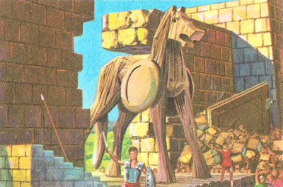 The Trojans bring the wooden horse inside the walls