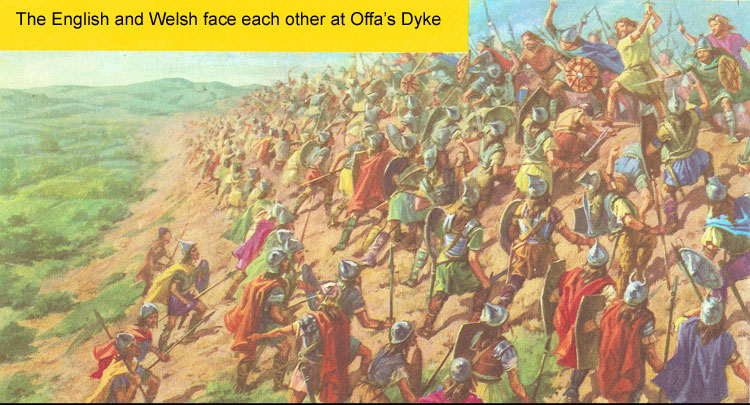 Battle between the English and Welsh at Offa's Dyke