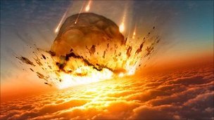 Giant asteroid colliding with Earth