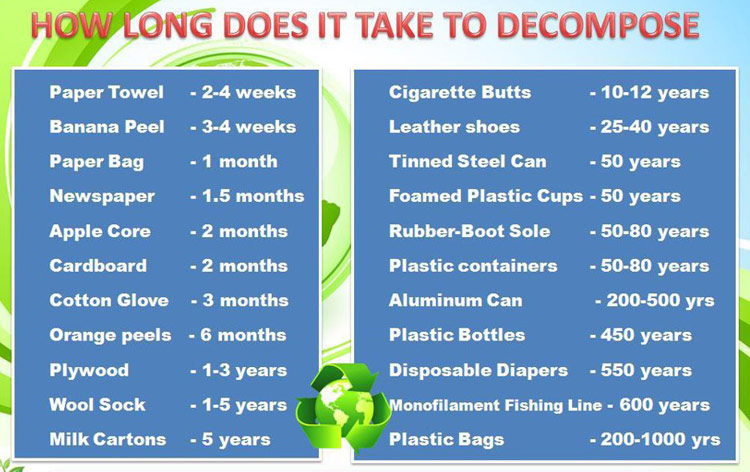 how long it takes various materials to decompose