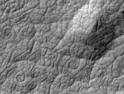 Spirals on Mars's valley floor could only be formed by volcanic processes. Image: NASA/JPL/Arizona State University