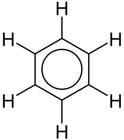 Benzene, with the delocalization of the electrons indicated by the circle.