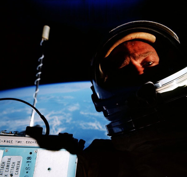 Buzz Aldrin, first selfie in space