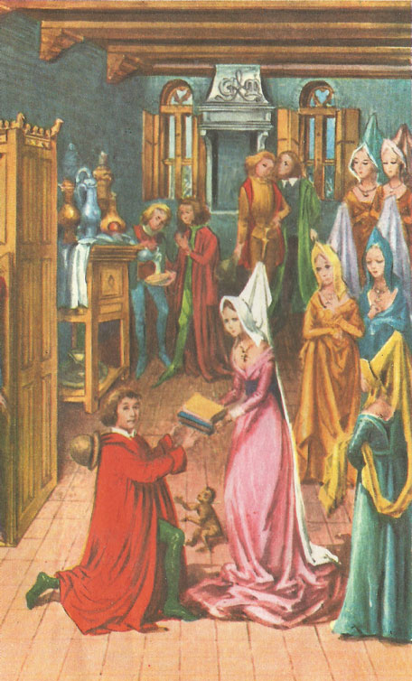 Caxton presenting his first book, The Recuyell of the Historyes of Troye, to Margaret, Duchess of Burgundy
