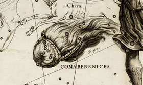 Coma Berenices as depicted by Johannes Hevelius in his Firmamentum Sobiescianum sive Uranographia (1687)