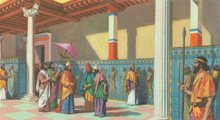 In one of his palaces, King Darius receives Croesus, the King of Lydia, and Nabonidus of Babylonia