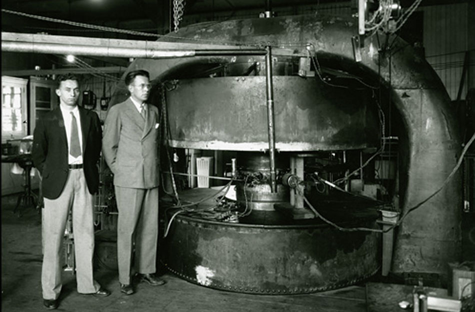 Lawrence and colleague beside the 27-inch cyclotron, 1932. Courtesy: Lawrence Berkeley National Laboratory