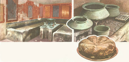 A dining room (triclinium) in a house at Pompeii
