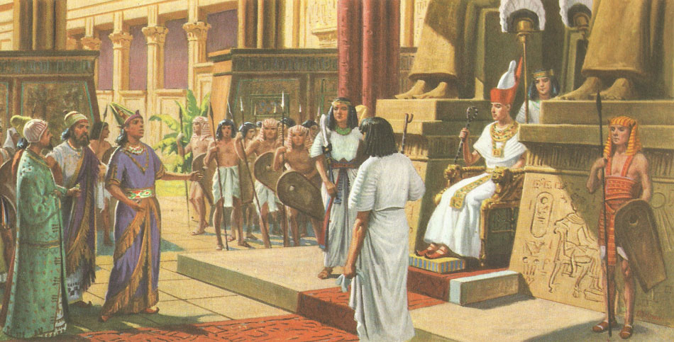Rameses II receives a Hittite delegation in his audience hall.
