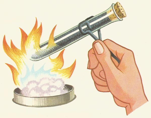 heating a test tube of iron filings