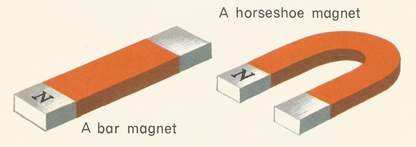 north pole of a bar magnet and a horseshoe magnet