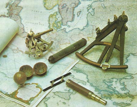 quadrant, other instruments, and map