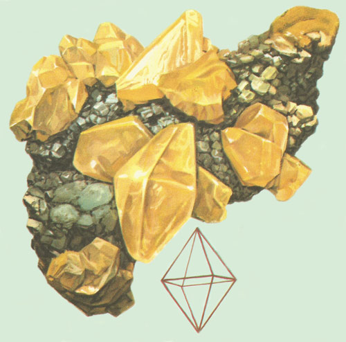 well-formed octahedral crystals of sulfur