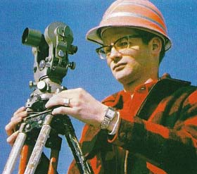 A theodolite is essentially a tripod-based telescope on a base plate that is marked in degrees, minutes, and seconds to allow the surveyor to measure horizontal angles.