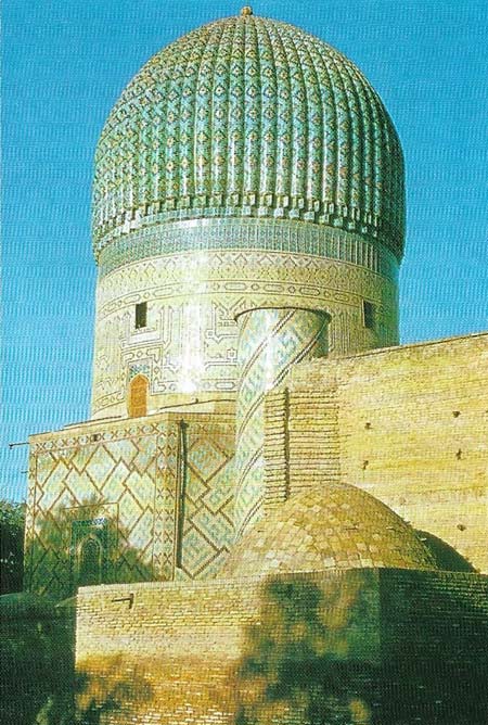 The Gur Emir, the tomb of Tamerlane (1336-1405) at Samarkand, was finished in 1434.