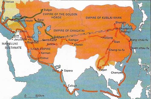 In 1260 the Polos, Nicolo, and Maffeo, travelled from the Crimea via Bokhara to Peking.