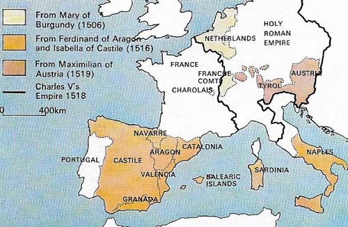The empire of Charles V was the product of dynastic accident. He succeeded his father Philip as Duke of Burgundy in 1506, and his grandfather Ferdinand as King of Aragon and of Castile in 1516.