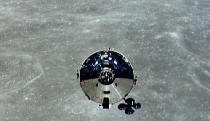 Apollo 10 CSM with lunar surface in the background