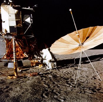 Al Bean setting up experiments on the Moon's surface