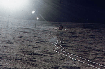 Apollo 14: rickshaw tracks and Lunar Module