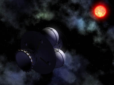 Artist impression of the Daedalus probe arriving at Barnard's Sta