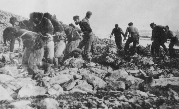 fragment of Cape York meteorite being dragged away