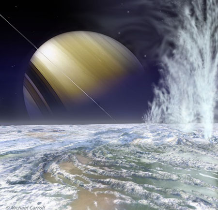 Artist's conception of Enceladus ice volcanoes